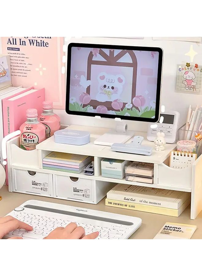White Desktop Monitor Stand With Storage Shelf PVC Office Organizer - Image 5